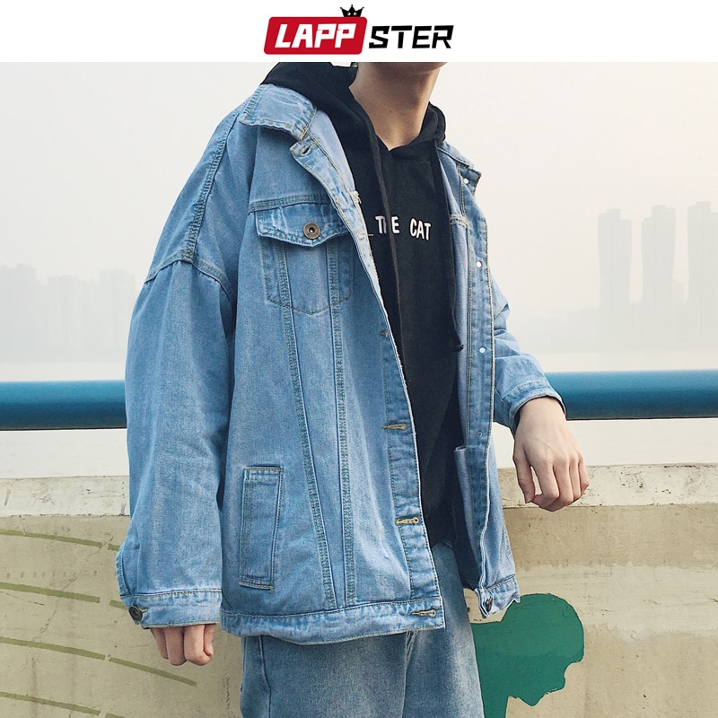 LAPPSTER Men Oversized Korean Denim Jacket 2020 Mens Harajuku Japanese Streetwear  Jeans Jacket Male | Shopee Philippines