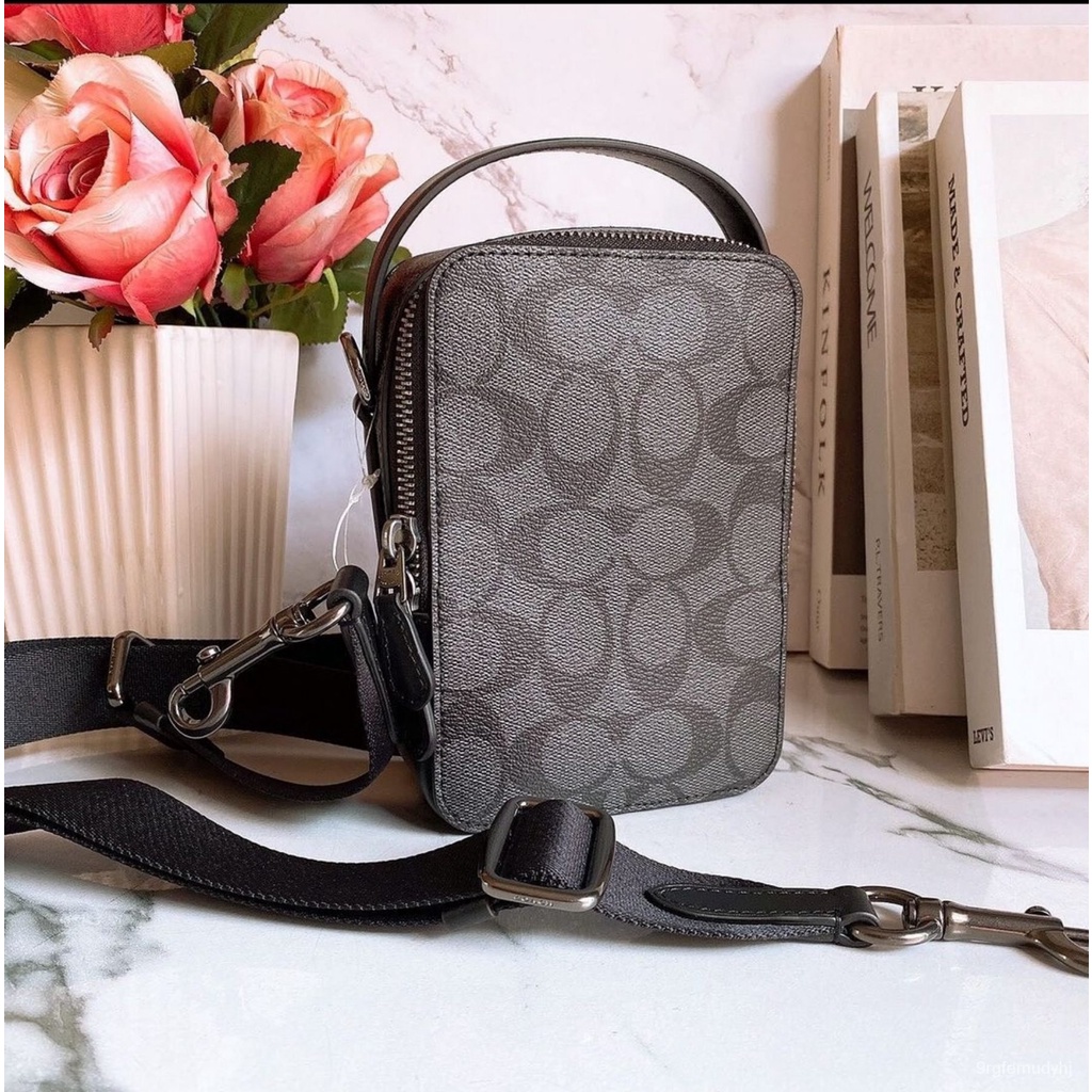 Coach C3146 Zip Top Handle Crossbody in Charcoal Signature Coated