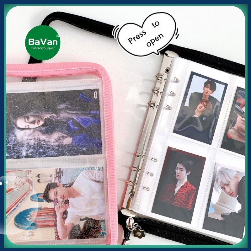 BAVAN A5 A6 Zipper Binder Flash Transparent Binder Zipper Binder Kpop