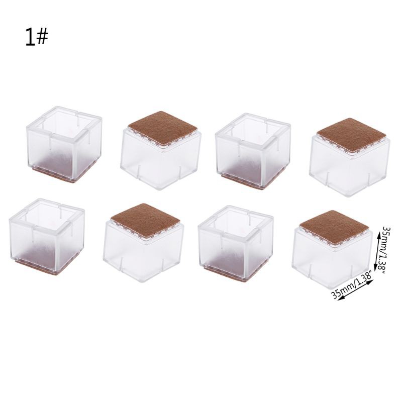 8pcs Square Silicone Chair Leg Caps Table Feet Pads Felt Wood