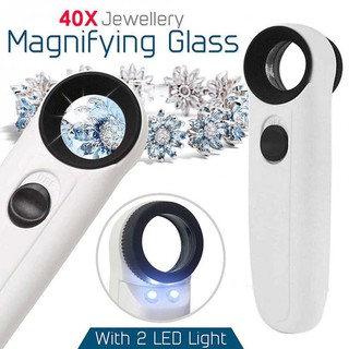1 Pcs Magnifier 40x Magnifying Glass Handheld Jewelry Loupe Loop with 2 LED Lights --M25