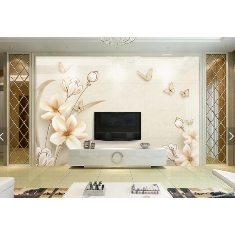 Modern warm threedimensional flower TV background wall tile living
