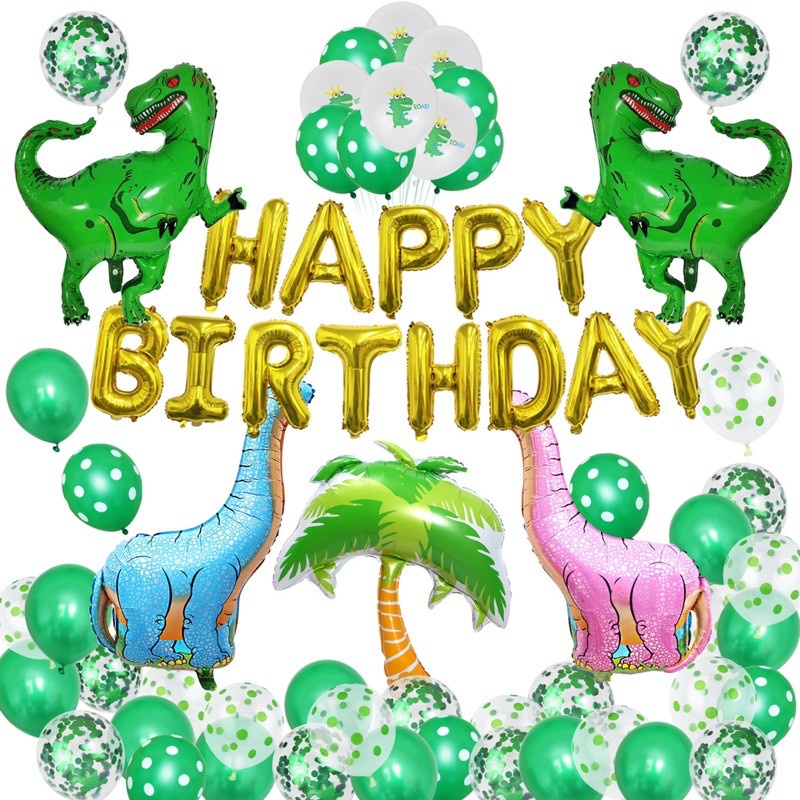 Mmtx Dinosaur Theme Birthday Party Decorations for Boy, Green Yellow Balloons with XXL Foil Dinosaur Happy Birthday Banner for Kid Birthday Dino Party