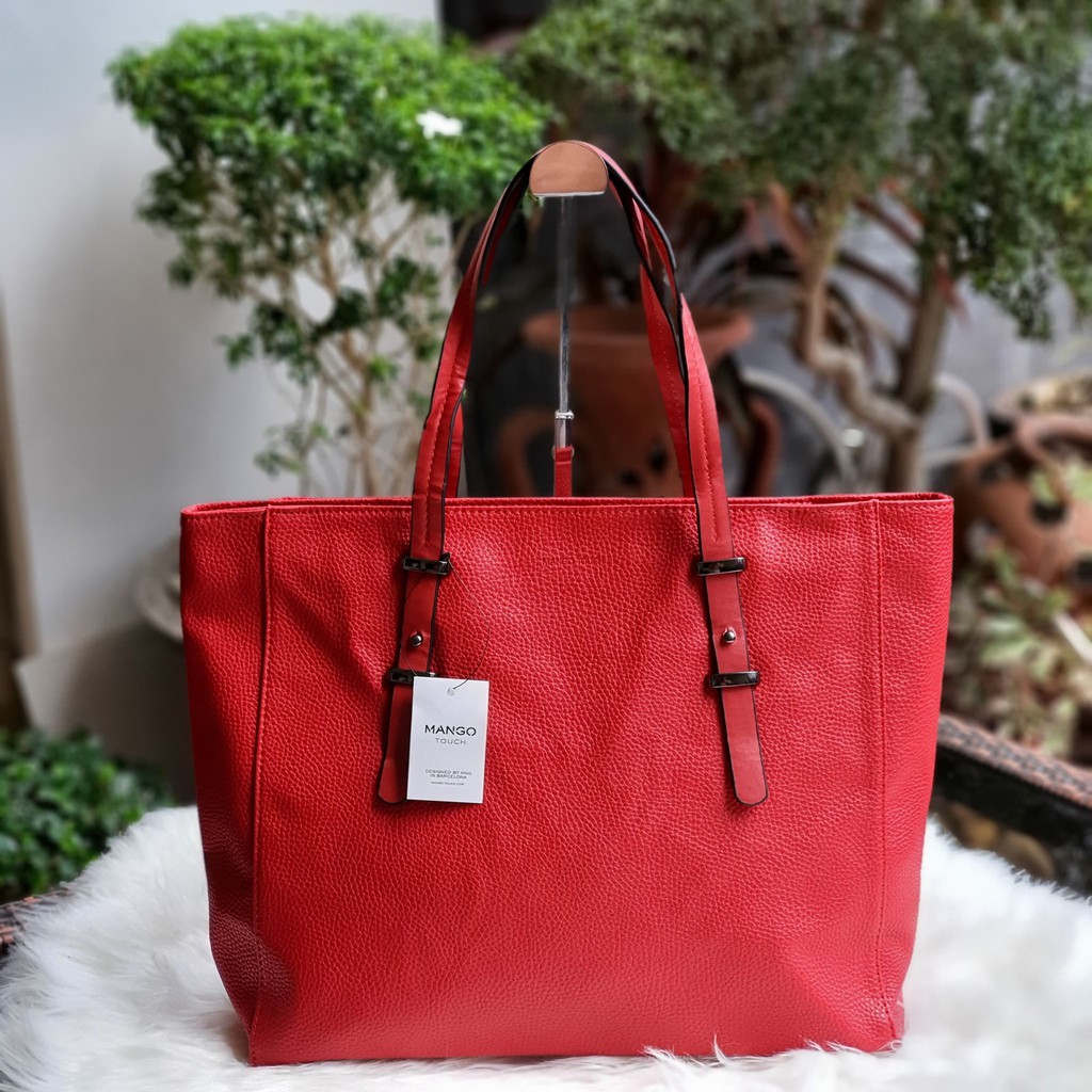 red leather handbag