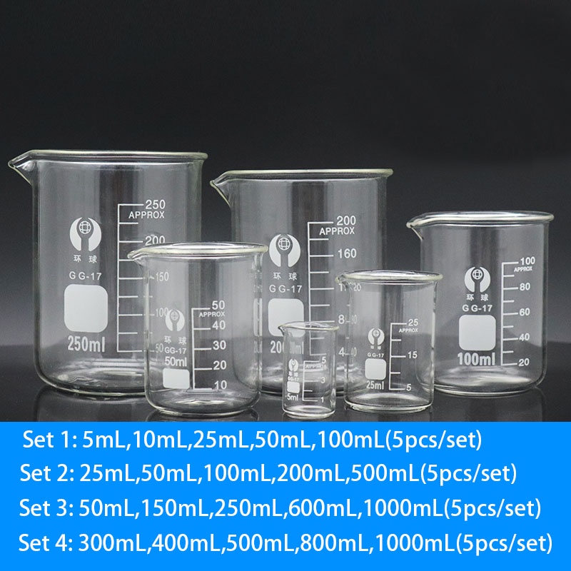 5 5000ml And Set 1 4 Lab Glass Beaker Laboratory Equipment Borosilicate High Temperature