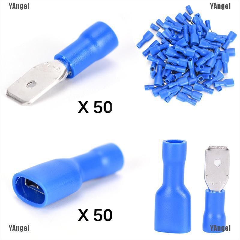【Angel】100x Female&Male Spade Insulated Connectors Crimp Electrical Wire Terminal Blue