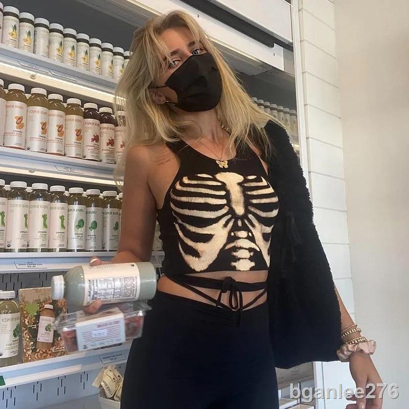 Goth Dark Emo Grunge Aesthetic Gothic Women Printed Knitted Crop Top Black Corset Top Clothing Su Shopee Philippines