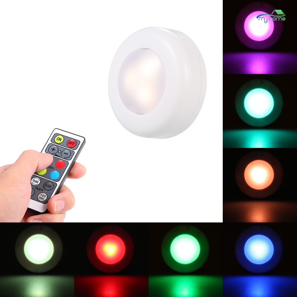 Rgb Led Under Cabinet Lamp Puck Light 3 Pack With Remote Control