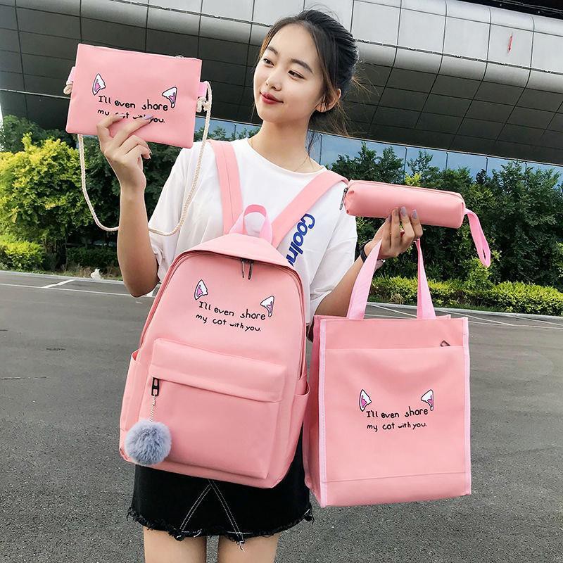 READY STOCK ⭐ 4 IN 1 Backpack Set Canvas School Student Galas Sekolah ...