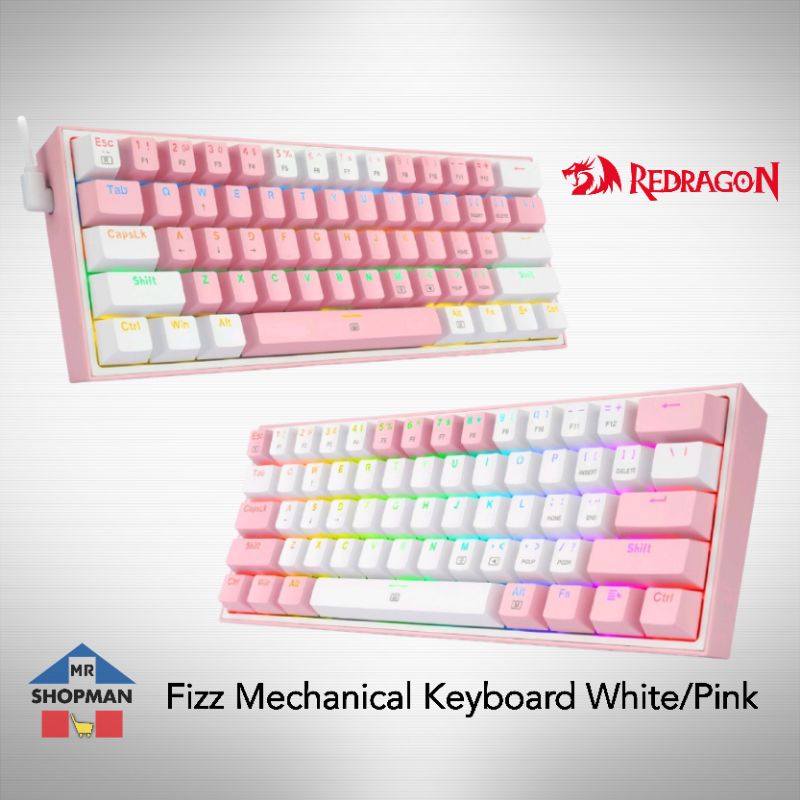 Redragon Fizz Pink White Wired K617 RGB 60% Mechanical Keyboard presyo ...