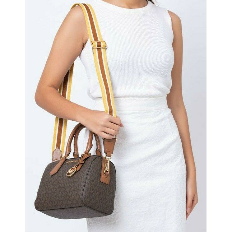 Michael Kors Hayes Small Duffle PVC Smooth Leather Satchel Bag-BROWN/LUGGAGE  | Shopee Philippines