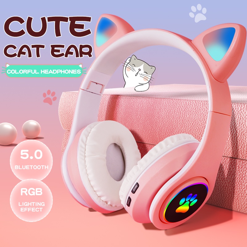 HG Bluetooth Wireless Cat Headsets Built In Mic Headphone Girl's Gift