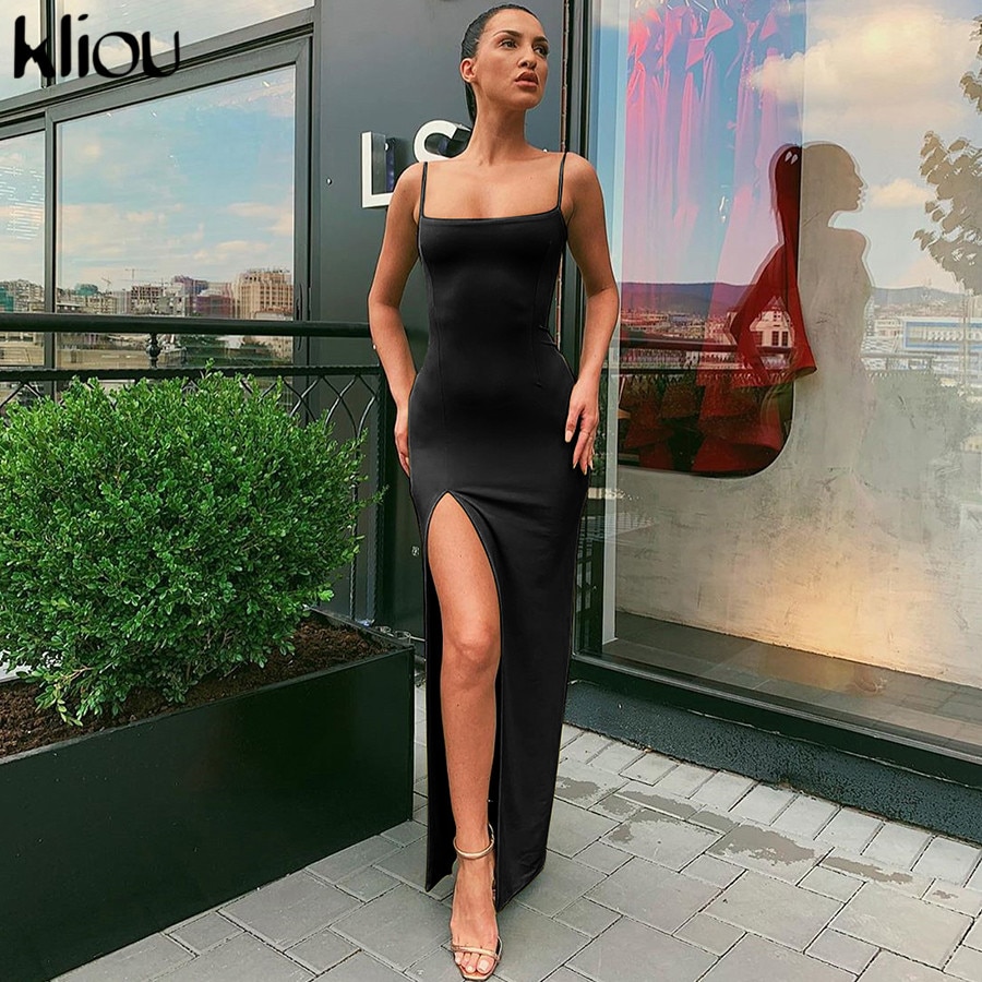 Kliou elegant sleeveless slit sexy maxi dress women fashion party vestidos  outfits bodycon solid | Shopee Philippines