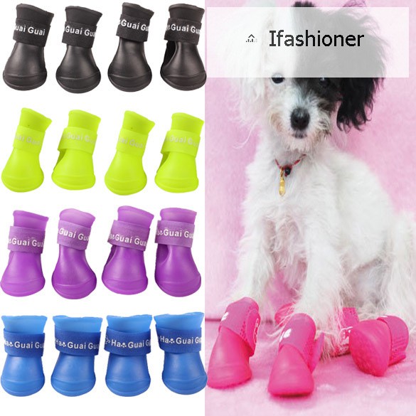 L, Black AIMTOPPY Dog Candy Colors Boots Waterproof Rubber Pet Rain Shoes Booties 