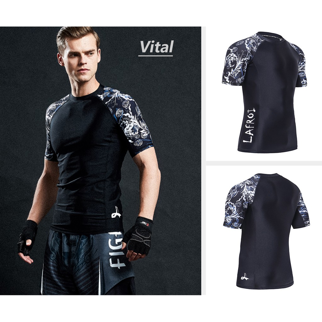 LAFROI Compression Fit Short Sleeves Rash Guard UPF 50+ Swimsuit