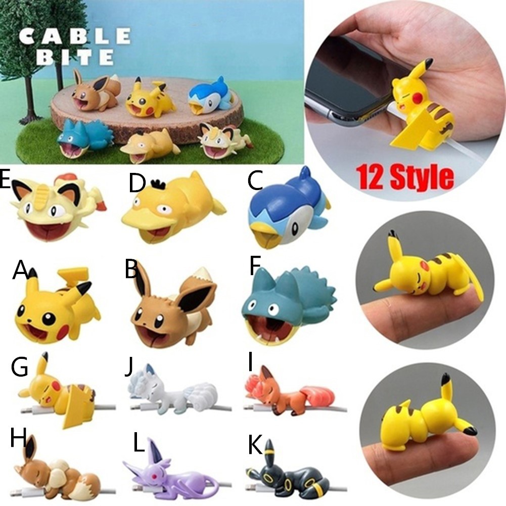 HHEL】Mini Cartoon Pokemon Pikachu Bite Phone Cable Charger Data Cord Protective  Cover | Shopee Philippines