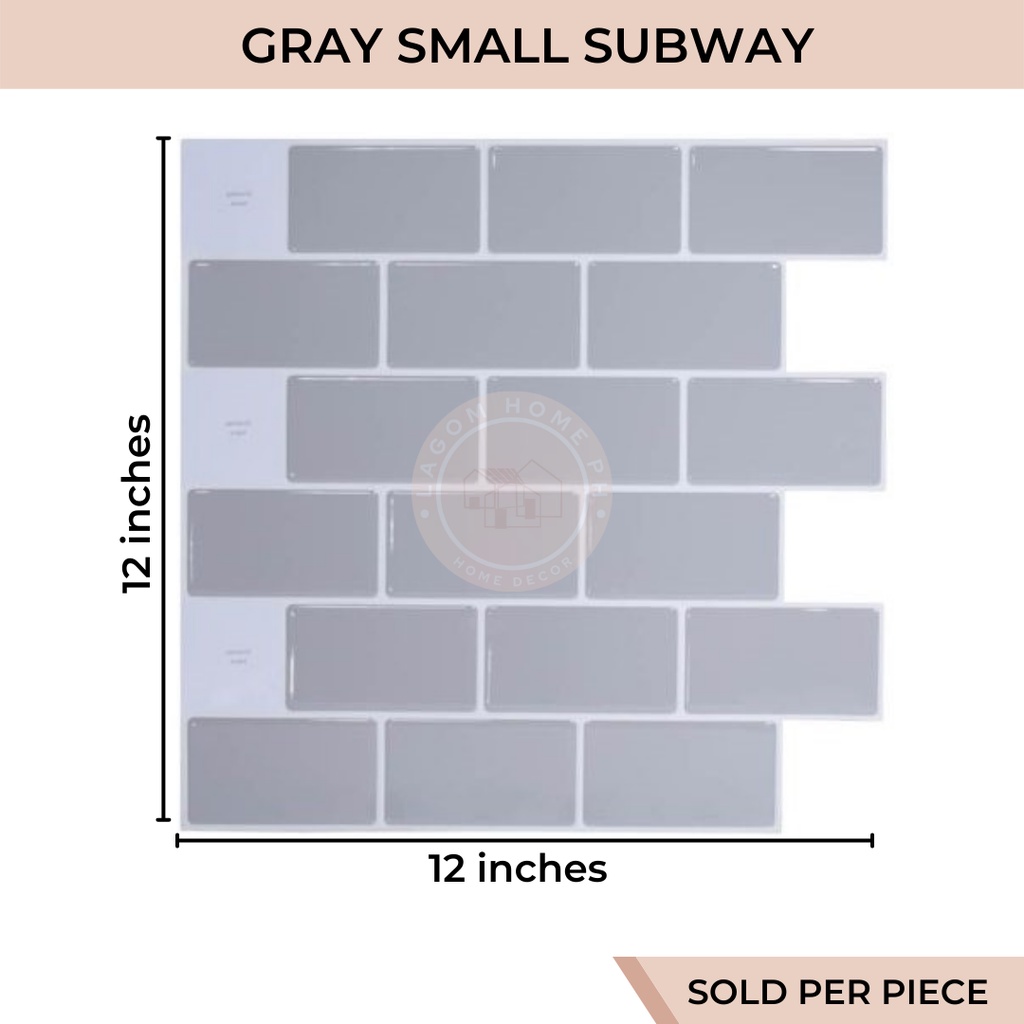 Sticker Wall tile 3D - Peel and Stick Kitchen or Bathroom Backsplash Gray Small Subway Tile