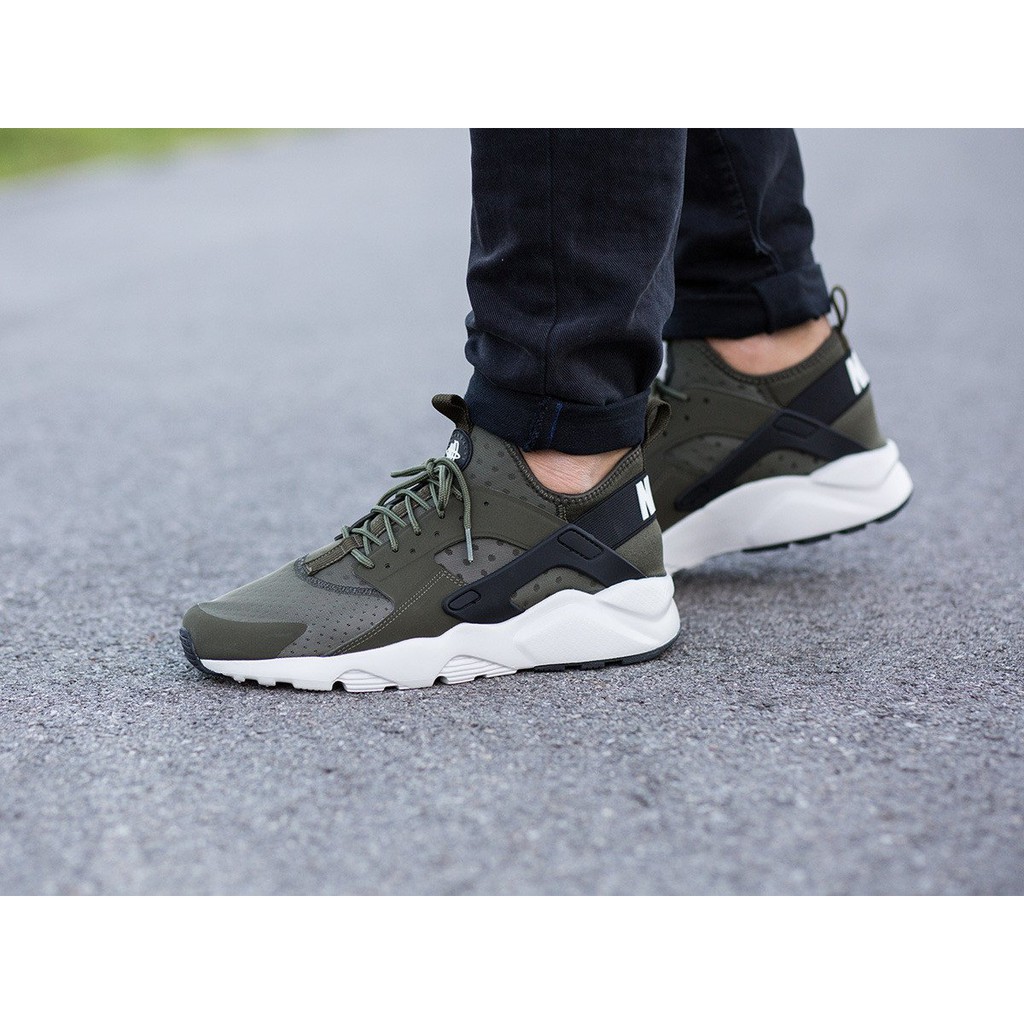 olive green and white huaraches