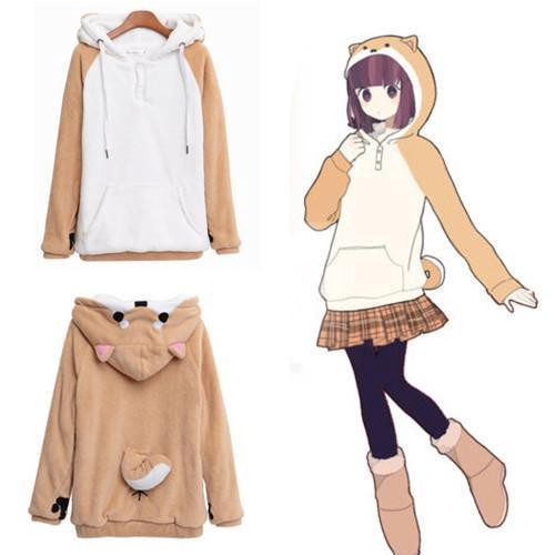 shiba inu hooded plush sweater