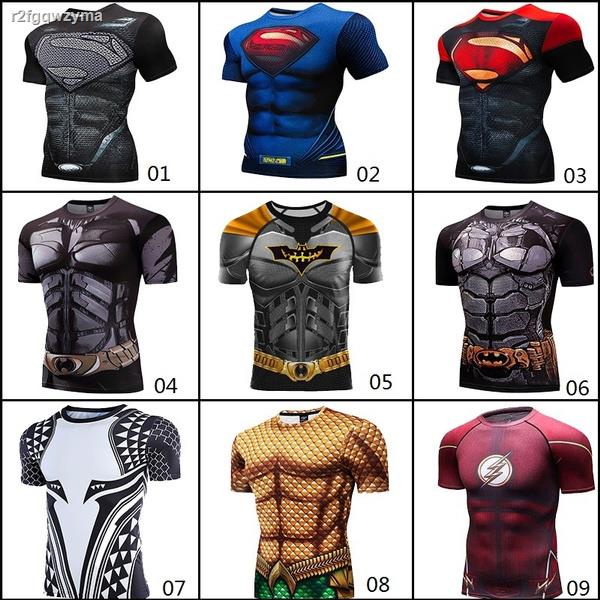 Men Superhero Short Sleeve Compression Base Layer T Shirt Top Athletic Sportwear 