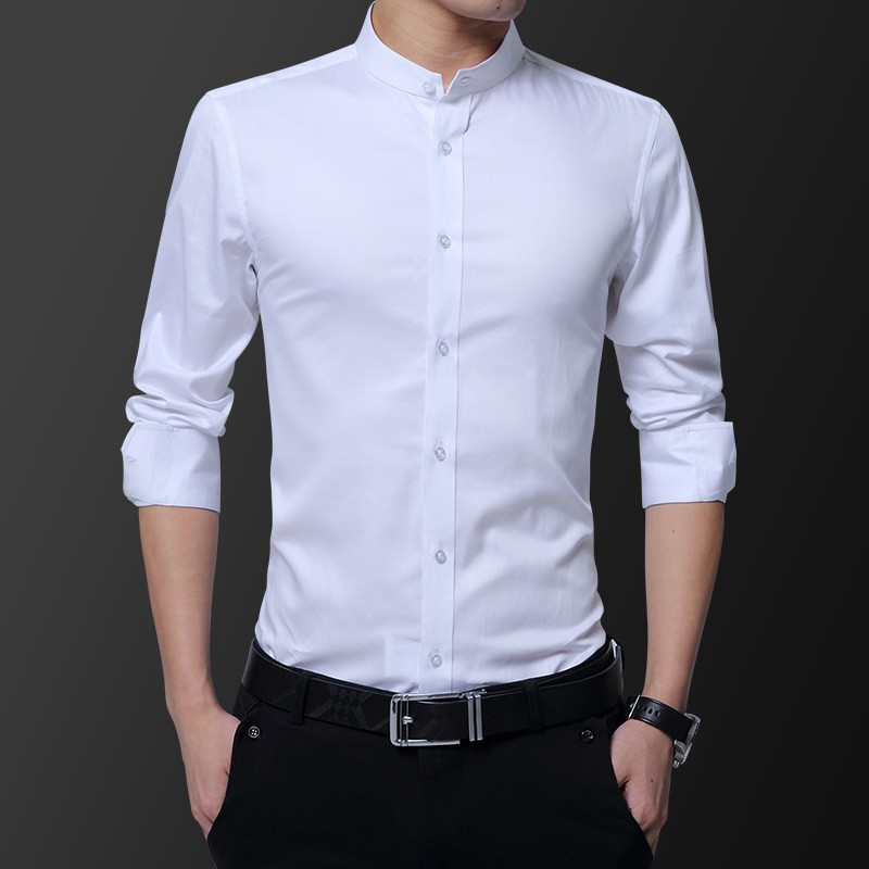 black dress shirt with white collar