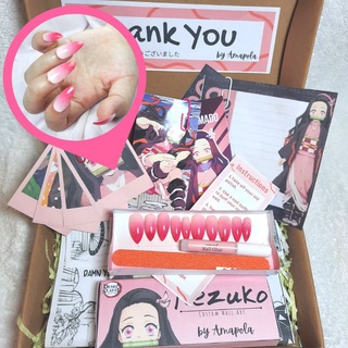 Custom Nail Art Nezuko Presson Nails Fakenails Anime Nail Inspired By Amapola Shopee Philippines