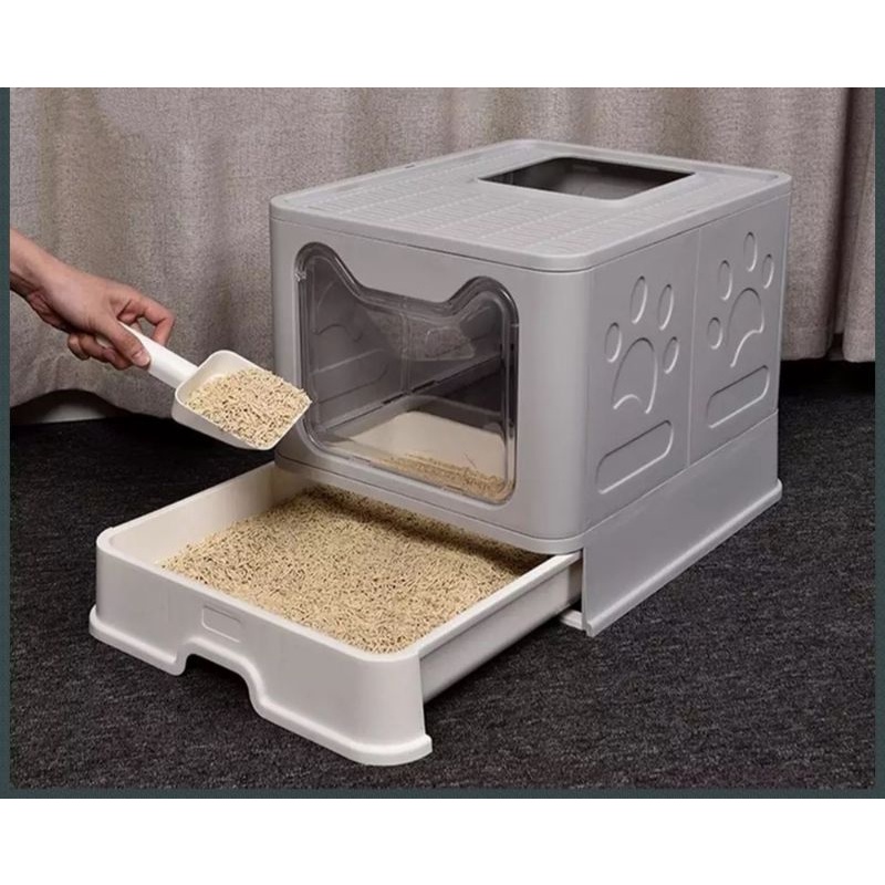 Pet Cat Litter Box Extra Large Capacity Foldable SemiEnclosed cat