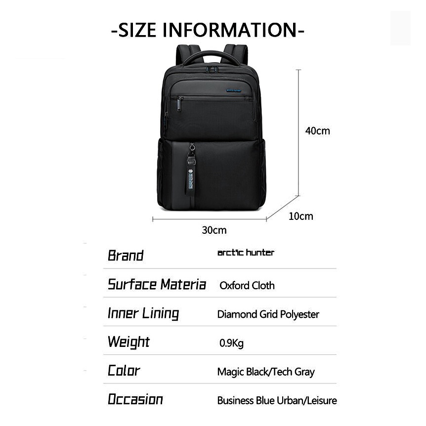 Arctic Hunter City Hunter Series B00477 Water Resistant Anti Theft Backpack 15.6" Laptop Compartment - Image 4