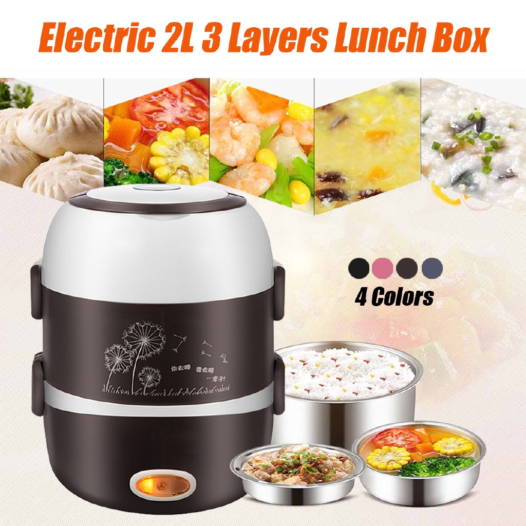 220V 2L 3 Layers Electric Rice Cooker Stainless Steel Steamer Warmer