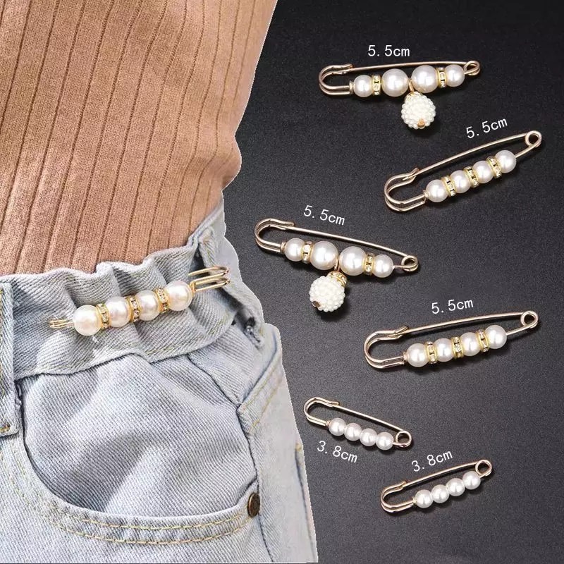 Metal Pearl Cute Brooch Pin Jewelry Pearl Brooch Tightening Waistband Pin Opening Bottom