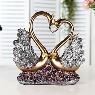 Resin Swan Couple Figurine Lovers Swan Statue Home Wedding Decor Ornaments