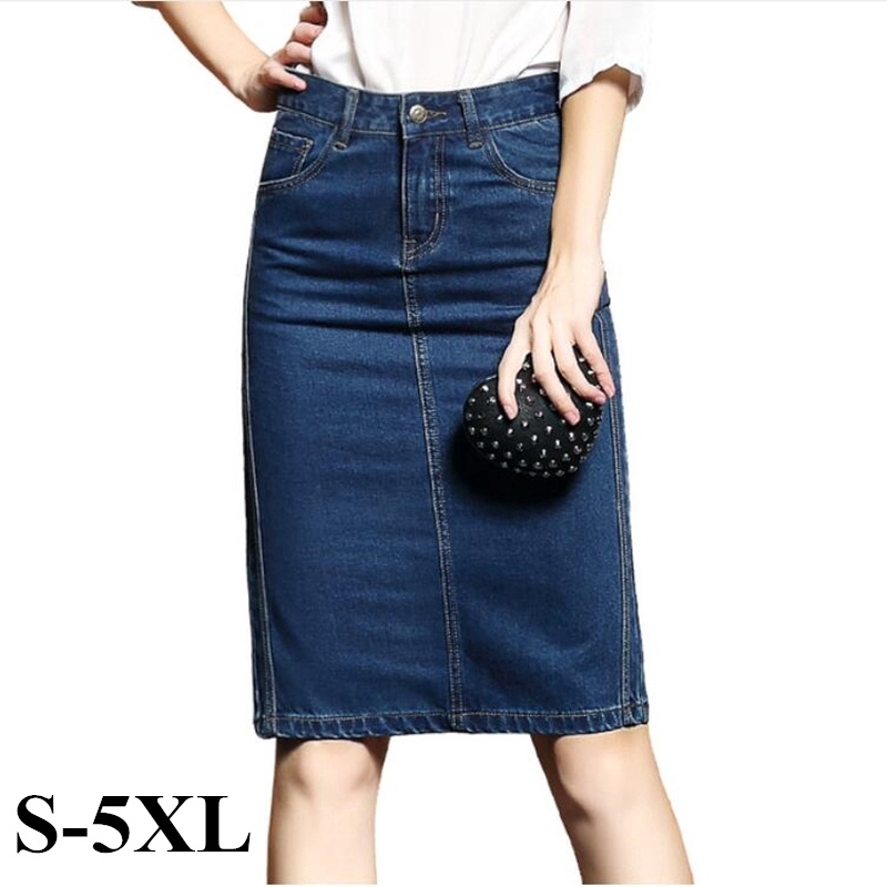 women's mid length denim skirts