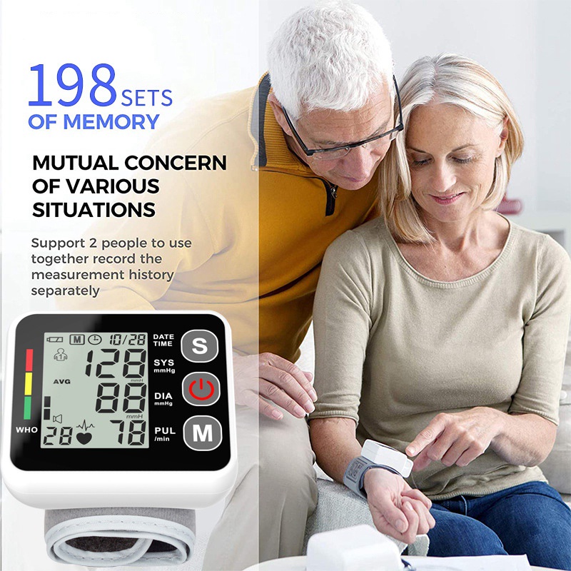 Digital Wrist Blood Pressure Monitor with Large LCD Display-White