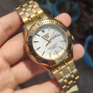 （Selling）Seiko 5 Expensive Water Resist Day & Date 21 Jewels Auto Hand Movement Gold Black Mens Watc #3