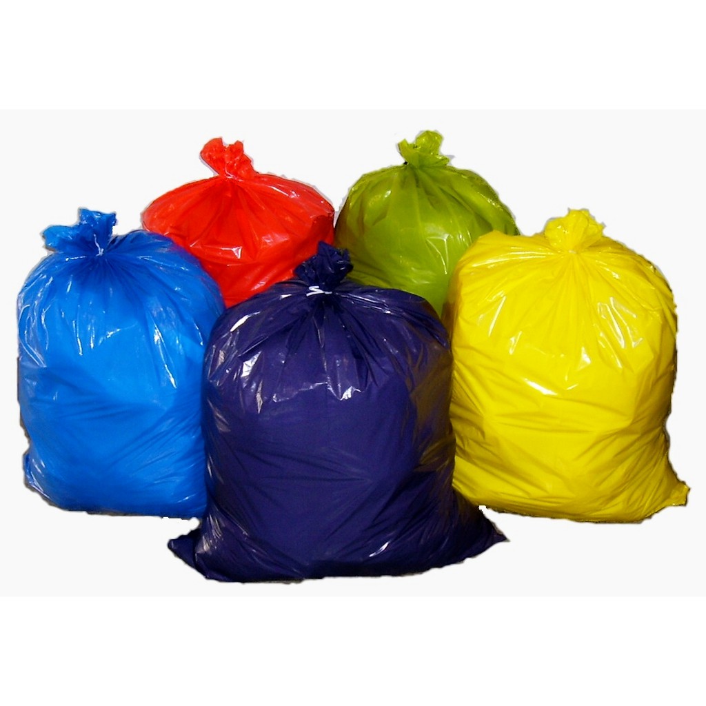 different colored trash bags