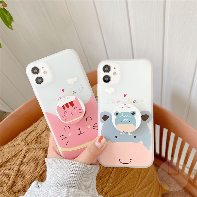 Casing Popsocket Case Iphone 12 Pro Max 11 11pro Max 6 6s 7 8 Plus X Xr Xs Max Se Cute Cartoon Hippo Cat Soft Cover Shopee Philippines