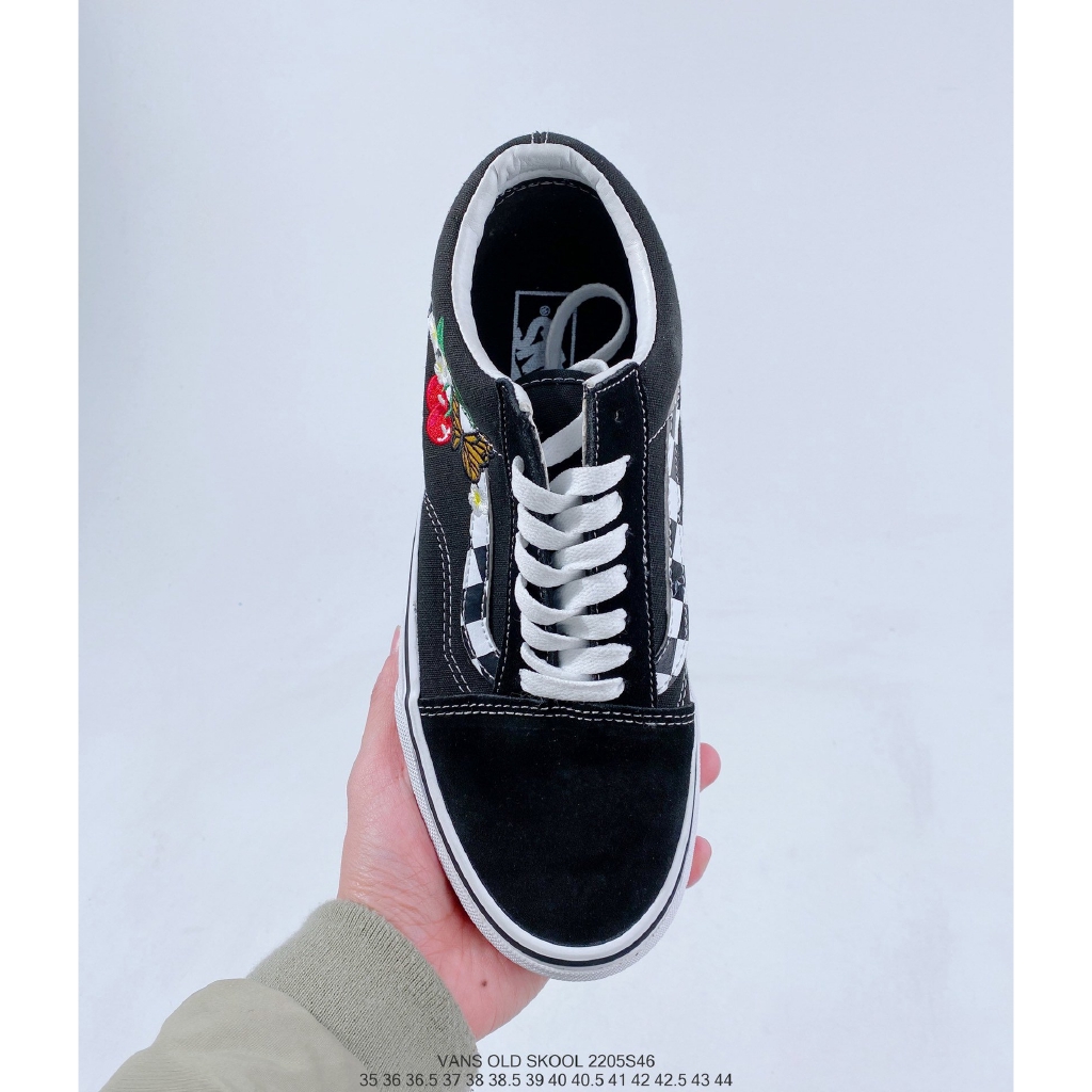 vans old skool black & white checkered floral skate shoes