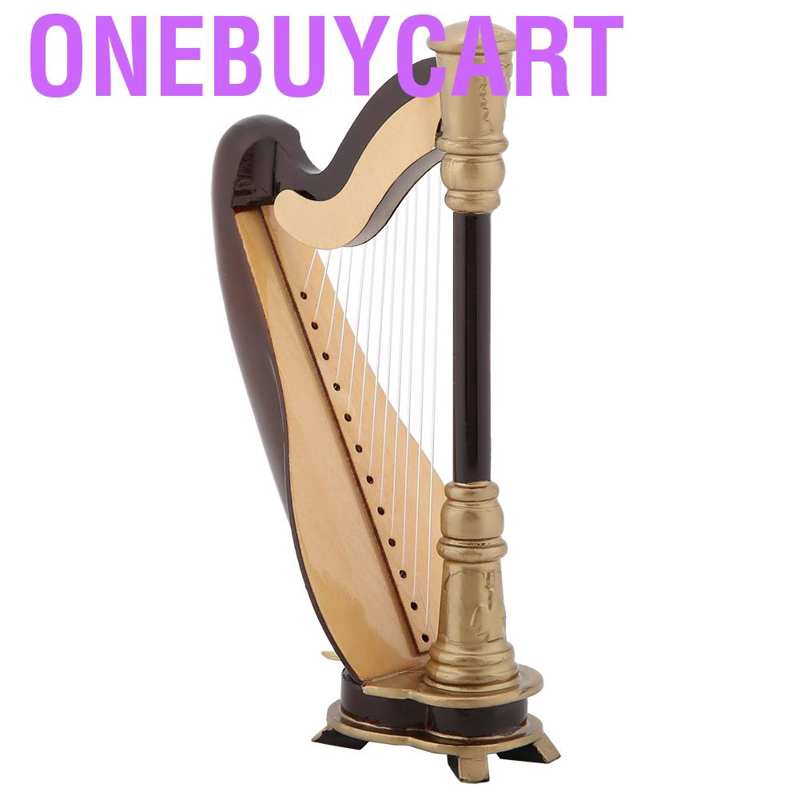Onebuycart Exquisite Wooden Miniature Harp Model Mini Musical Instrument Home Office Decor