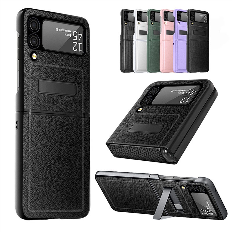 Leather Casing Samsung Galaxy Z Flip 3 Kickstand Built In Camera Lens