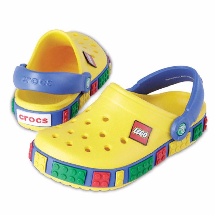 blue and yellow crocs