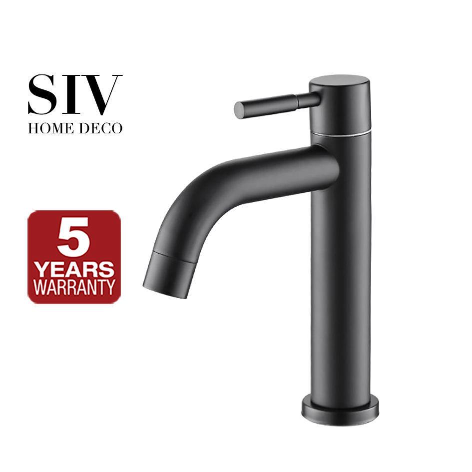 SIV black stainless steel SUS304 basin faucet single cold 5 years
