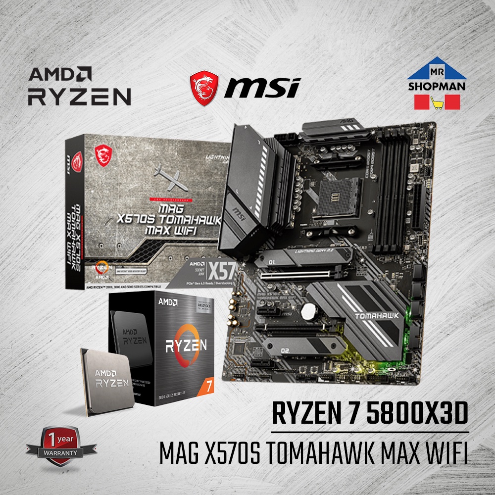 AMD Ryzen 7 5800X3D Processor w/ MSI MAG X570S Tomahawk Max Wifi Motherboard Bundle Shopee