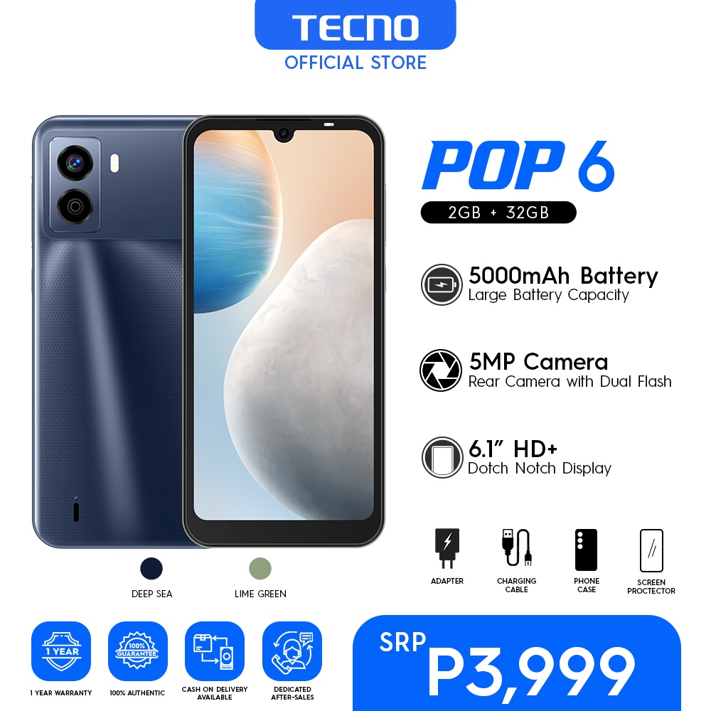 Tecno POP 6 (2GB Ram + 32GB Rom) Model BE7 | Shopee Philippines