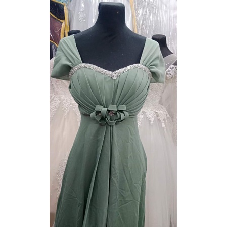 Sage green long gown for bridesmaid | Shopee Philippines