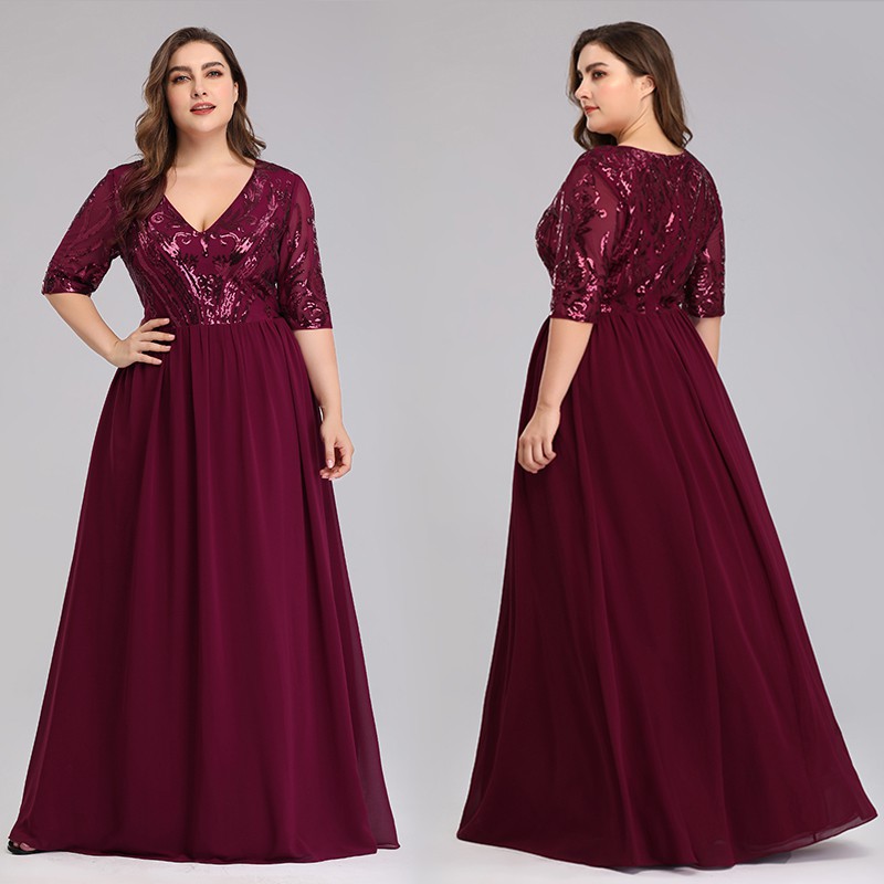 plus size burgundy dress with sleeves