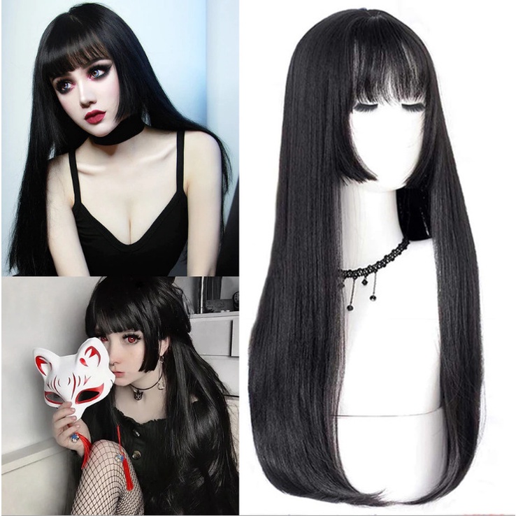 ❃Jellyfish Ji Hair Style Black Long Straight Wig Female Medium Long Hair  Naturally Realistic Full He | Shopee Philippines