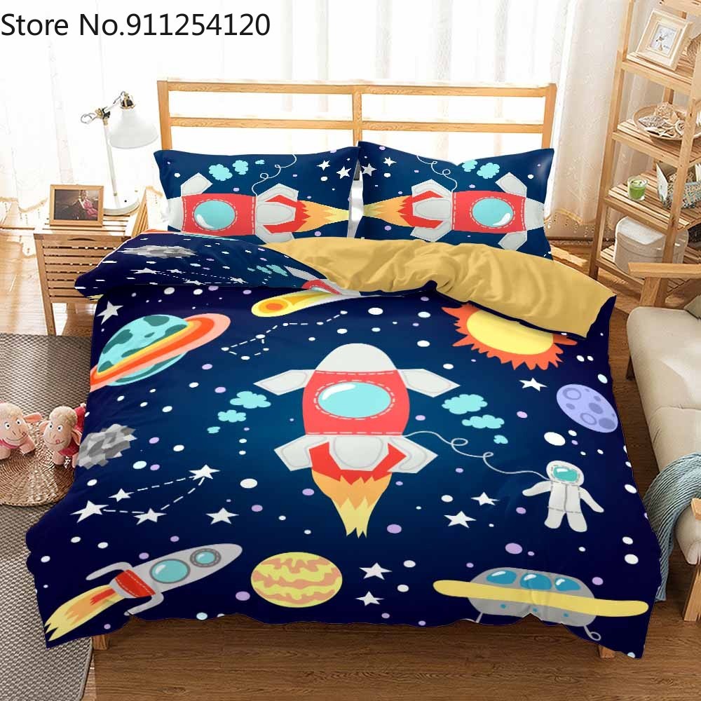 Cartoon Quilt Cover 2/3 Piece Outer Space Bedding Sets Robots Aliens