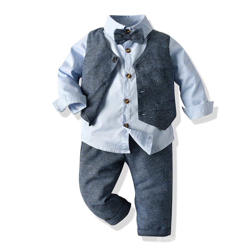 Kids baby boy outfit formal set 1-7y light blue waistcoat shirts pants boys suits infant birthday clothes party costume