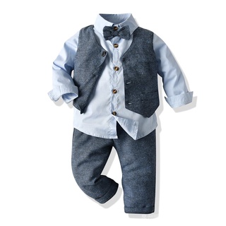 Kids baby boy outfit formal set 1-7y light blue waistcoat shirts pants boys suits infant birthday clothes party costume #3