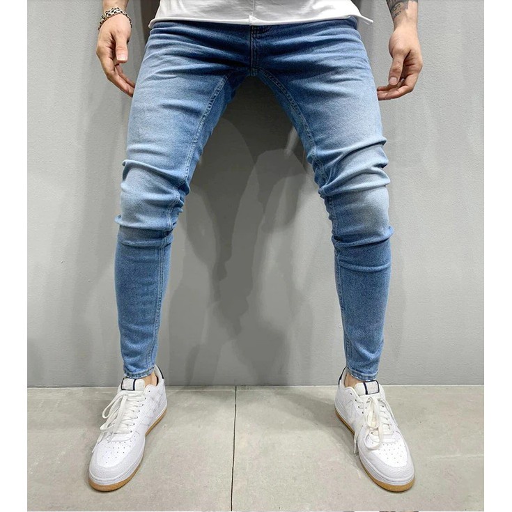 ▬┋₪Jeans Men Elastic Waist Skinny Jeans Men 2021 Stretch Ripped Pants Streetwear Mens Denim Jeans Bl #1